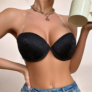 Magnifique soutien-gorge en dentelle tricotée pour femme, anti-affaissement, anti-dérapant, sans bretelles, à boutonnière frontale, avec logo, bonnets sexy, dos en T, push-up, à armatures - Product Image 3
