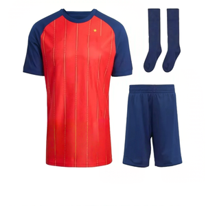 Ensemble de football pour hommes, blanc et rouge, manches courtes, col rond, respirant, polyester, uniforme adulte, toutes saisons - Product Image 2
