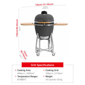 Parrilla de barbacoa de cerámica gris mate de 21 pulgadas del fabricante Asador De Carbon Parillas para exteriores para cocina y cocina de camping - Product Image 2
