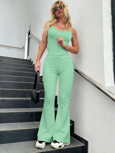 Wholesale Women's Streetwear 2 Piece Set Light <strong>Blue</strong> Basic Tank Top and High Waist Flare Leggings for Daily <strong>Wear</strong> - Product Image 2