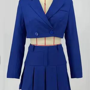 Conjunto de Dos Piezas de Lino de Alta Calidad a Bajo Precio, Top Corto Informal con Solapa Ajustada para Mujer, Falda Corta de Lino con Cintura Elástica - Product Image 5