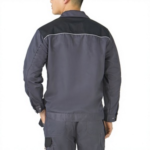 Men's Dark Gray Polyester Flame Retardant Waterproof Work Jacket Chest Pockets Contrast Shoulder Panel Multi-Pocket Industrial - Product Image 3