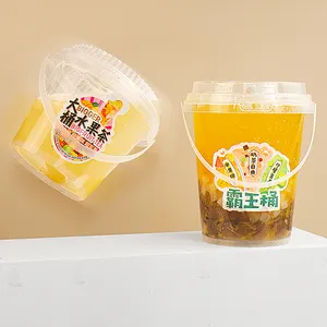 24 32 Oz Uống Xô Takeaway Container Tùy Chỉnh Dùng Một Lần PP Trái Cây Rõ Ràng Nhựa Xô Cup Boba Trà Sữa Cup Với Nắp Xử Lý