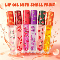 Huile à lèvres végétalienne Fruit Shimmer haute pigmentation, 6 couleurs, transparente, hydratante, avec breloques fruit 3D mignonnes, effet repulpant
