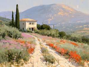Pintura al Óleo de Villa <span class=keywords><strong>Toscana</strong></span>, Paisaje Campestre con Flores Silvestres, Hecha a Mano, Tamaño Personalizado, Lienzo con Marco Dorado, Arte de Pared para Hotel o Resort - Product Image 6
