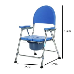 Commode Chair For <b>Elderly</b> Portable Folding Toilet With Deep Bucket And Safety Locks Blue Seat - Product Image 2