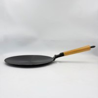 Wajan Tawa Besi Cor Ringan dengan Gagang Kayu Panjang untuk Menggoreng Dosa, Pancake, Pizza, Teppanyaki, Panggangan Datar, Roti Dosa