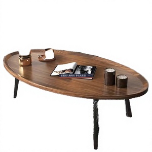 Modern Oval Wooden <b>Coffee</b> <b>Table</b> With Iron <b>Legs</b> Midcentury Design Living Room Furniture Handmade - Product Image 4