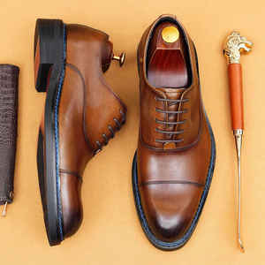 Chaussures habillées pour hommes en cuir véritable faites à la main, nouvelle mode 2025, chaussures Oxford à bout pointu, antidérapantes, désodorisantes - Product Image 2