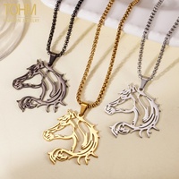 Collier pendentif tête de cheval creuse en acier inoxydable, breloque animale équestre, pour hommes et femmes, vente en gros