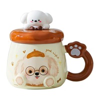 Mug en céramique avec couvercle, motif chiot de dessin animé, résistant aux hautes températures, compatible micro-ondes, pour usage domestique, cadeau mignon pour couple, petit-déjeuner, café