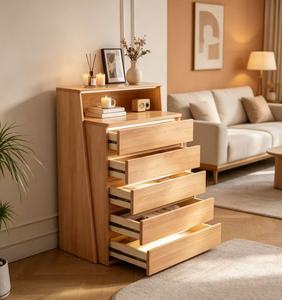 Modern Solid Wood 5-<b>Drawer</b> Living Room Cabinet Scandinavian Style <b>Storage</b> Furniture <b>for</b> Home Use - Product Image 5