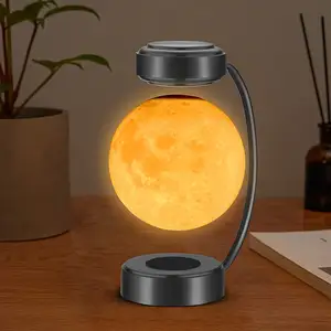 Lampe de chevet Lévitation Moon Lamp Floating Lights Spinning in Air Desk Luna Light Magnetic 3D Printed LED Lunar lamp black