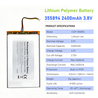 Batería de Polímero de Litio de Cobalto Puro de 3.5mm de Grosor, Tipo Bolsa, 3.8v 2400mAh, Li-Ion LiPo