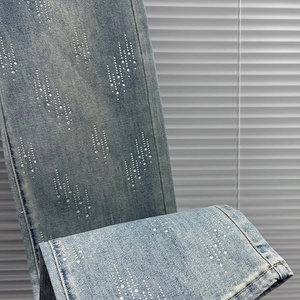 กางเกงยีนส์ขายดีทรงคาร์โก้เอวสูงขากว้างสำหรับผู้หญิง ผ้าเดนิมฟอกลายเพชรแบบโปร่ง มีกระเป๋าหลายช่อง ยืดได้ - Product Image 3