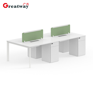 Poste de travail de bureau pour 4 personnes avec rangement fixe sous le bureau, système de bureau en panneaux E0 <span class=keywords><strong>MFC</strong></span>, mobilier de bureau pour projets, certifié BIFMA - Product Image 1