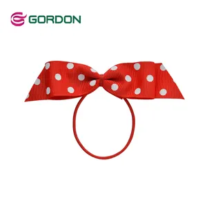Gordon pita Polka Dot pita rambut merah pre-tied pita Grosgrain busur dengan elastis peregangan Loop untuk bayi perempuan dekorasi rambut dasi