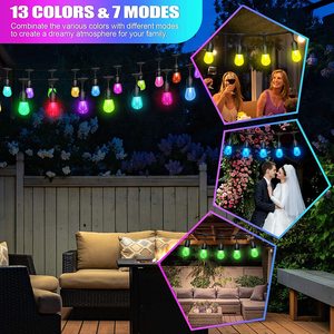 48FT Color Changing <strong>LED</strong> <strong>String</strong> Lights with 15pcs S14 <strong>RGB</strong> Bulbs Waterproof for Backyard Halloween Holiday Party Decor - Product Image 4