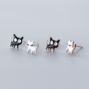 Antiallergico puro argento sterling asimmetria gatto bianco e nero pet <span class=keywords><strong>orecchini</strong></span> della vite prigioniera <span class=keywords><strong>per</strong></span> i <span class=keywords><strong>bambini</strong></span> <span class=keywords><strong>bambini</strong></span> gioielli - Product Image 4