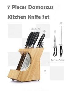 Juego de 7 cuchillos de cocina de acero de Damasco VG 10 para cocina con bloque de madera, Mango integrado envuelto en ABS - Product Image 3