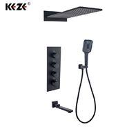 Robinet de douche carré moderne noir poli KZL-3001, système de douche à jet de pluie dissimulé 3 voies, construction en laiton, utilisation hôtelière