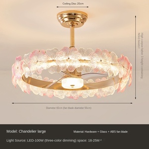 Ventilador LED de lujo moderno, luz colgante, nuevo diseño, Motor de cobre, cristal, tres colores, seis marchas, Control remoto, sala de estar - Product Image 5
