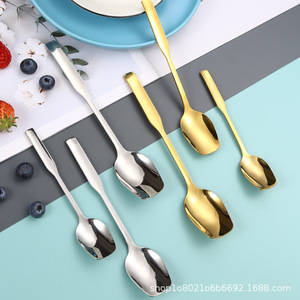 304 Stainless Steel Square Head <b>Spoon</b> Long Handle Reusable For <b>Coffee</b> Cake Ice Cream Dessert Restaurant Home Use - Product Image 1