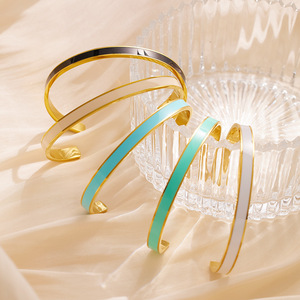 Multicolor Enamel 8K PVD Gold Plated Stainless Steel Open Adjustable <b>Bangle</b> <b>for</b> Women | Waterproof Hypoallergenic & No Fade - Product Image 4