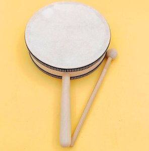 Wholesale 6 Inches Wooden Sheepskin Hand <b>Drums</b> With Wooden Sticks Double-sided <b>Drum</b> Music Orff Percussion Instruments - Product Image 1