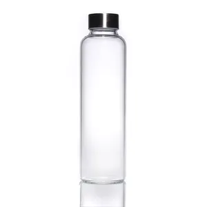 Прямые боковые портативные круглые стеклянные бутылки для напитков с серебряной винтовой крышкой