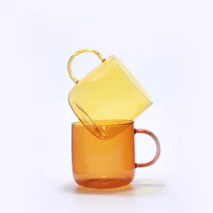 350Ml Borosilicate Glass Cup With Handle Colored Clear Glass Cups Mugs Milk Juice Coffee Supplies Home Use