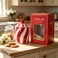 Vente en gros de pots en céramique personnalisés avec logo, pot à biscuits en porcelaine à rayures spirales rouges, décoration moderne de cuisine, récipient de stockage alimentaire