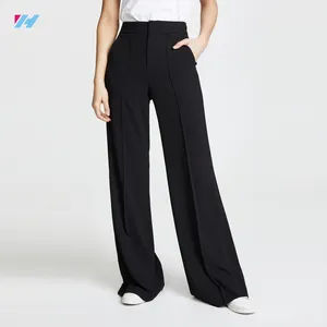 Custom High Waist Trousers Ladies Formal Work Wide Leg Pants For Women