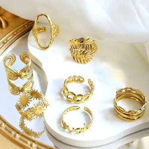 แหวนเปิดทรงเรขาคณิตสแตนเลสสตีลของขวัญเครื่องประดับแฟชั่นสตรี - Product Image 1