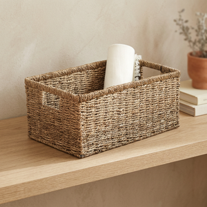 <b>Rectangular</b> Plant Fiber Storage <b>Basket</b> With Handles Rustic Style Multi Purpose Organization <b>Basket</b> - Product Image 4