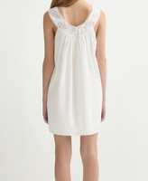 Robe d'été décontractée blanche en coton au crochet pour femme, sans manches, col en dentelle, respirante, coupe droite, taille naturelle