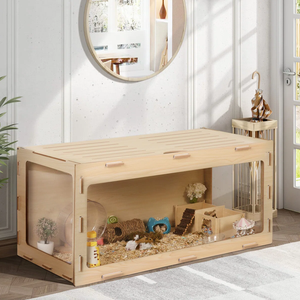 Jaula para Hámster de Madera Natural Ecológica para Arquitectura de Jardín, Hábitat Espacioso, Diseño Abierto Ventilado, Cama Moderna para Mascotas - Product Image 3