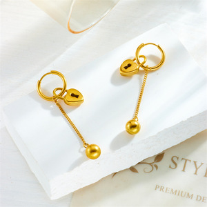 Qian Yue Gold Plated <b>Titanium</b> Steel Heart Star Pendant Earrings Women Fashion <b>Studs</b> Retro Chain Tassel E5068 - Product Image 3