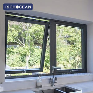 Fenêtres <span class=keywords><strong>à</strong></span> auvent en aluminium noir <span class=keywords><strong>à</strong></span> économie d'énergie RICHOCEAN, fabrication directe d'usine, double vitrage Low-E, fenêtre <span class=keywords><strong>à</strong></span> battants - Product Image 2