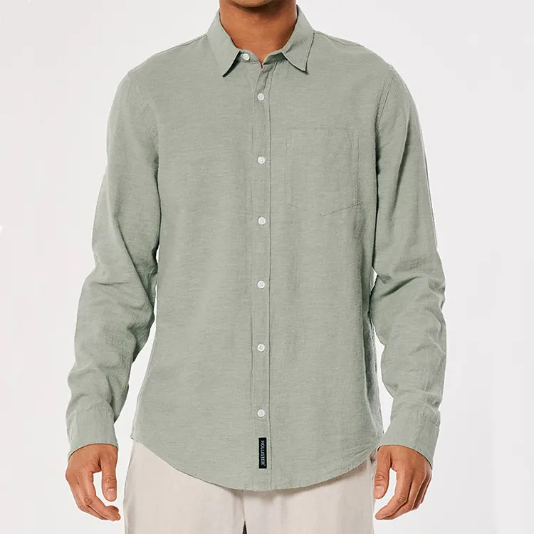 High Quality Simple Plain Long Sleeve Men's Shirts Custom Blank Oversized Loose Cotton Linen Casual Shirt For Men