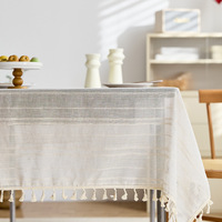 Nappe en lin/polyester crème à rayures, anti-poussière, réutilisable, personnalisable, de luxe, pour table à thé, décoration de salon