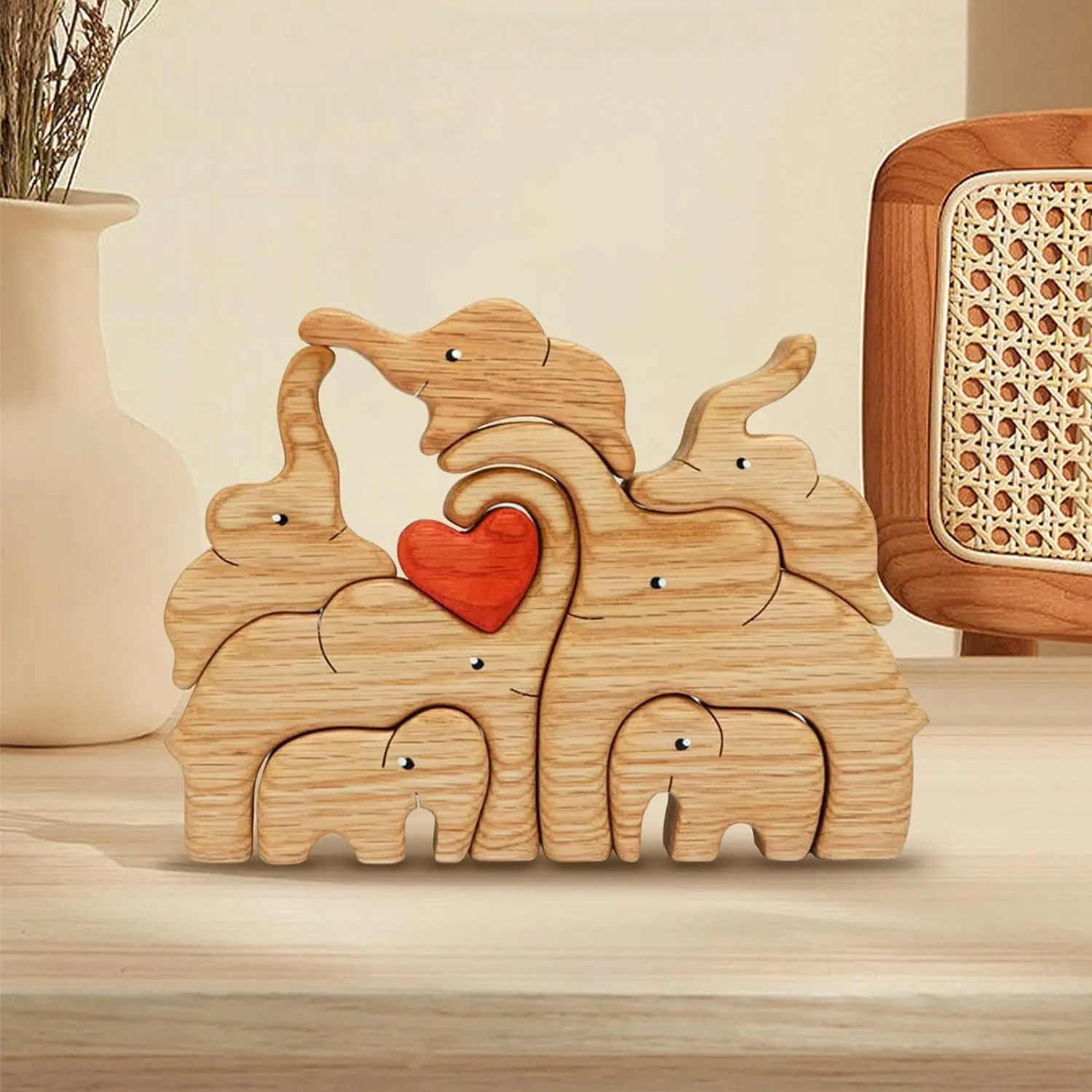 Nuevo diseño elefante familia madera Animal arte rompecabezas decoración personalizado Oso de madera rompecabezas 3 Elefantes familia rompecabezas