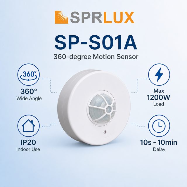 Intelligent Infrared Motion Sensor PIR Sensor with 360 Detection and 8M Range for Indoor/Outdoor Use Controls Light Switches