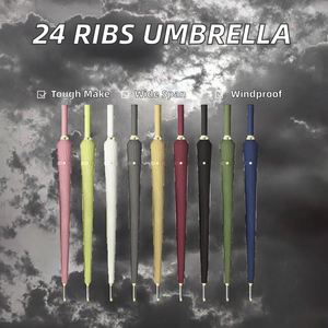 Grand parapluie manuel à 24 baleines pour homme, design moderne et droit, résistant au vent, robuste et renforcé, pour tempêtes de pluie, avec longue poignée, idéal pour les affaires. - Product Image 2