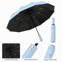 Parapluie automatique compact personnalisé de 23 pouces, 12 baleines en fibre de verre, anti-tempête, résistant au vent 10 m/s, UPF50, en pongée 210T