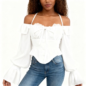 Chemise asymétrique à épaules dénudées et manches cloche pour femme, style crop top tendance - Product Image 2