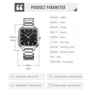 Montre à quartz pour homme avec cadran carré, trois aiguilles, affichage de la date, cadran de 38 mm, acier inoxydable personnalisé, étanche 3ATM, Relojes - Product Image 4