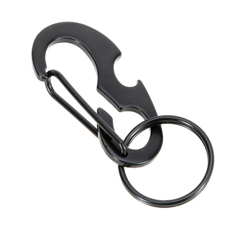 Draagbare Multi Functionele Zwart D-ring Karabijnhaak Sleutelhanger Bier Flesopener