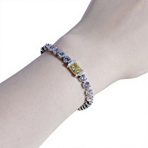 Bracelet Diamant Fleur de Glace, Design Niche Ins, Incrustation de Diamants Jaunes et Roses, Argent S925, Tendance Luxe Léger, Élégance Simple - Product Image 1