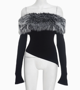 Viviblook Y25TP394 Y2K Vintage 2025 New Sexy One Shoulder Patchwork Slash Flared Sleeve Crop Top for Women - Product Image 1